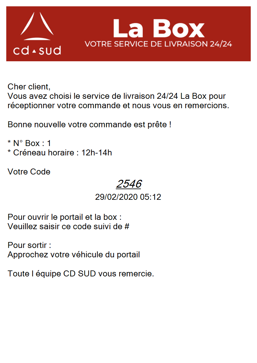 Exemple de l'email réception commande box 24/24