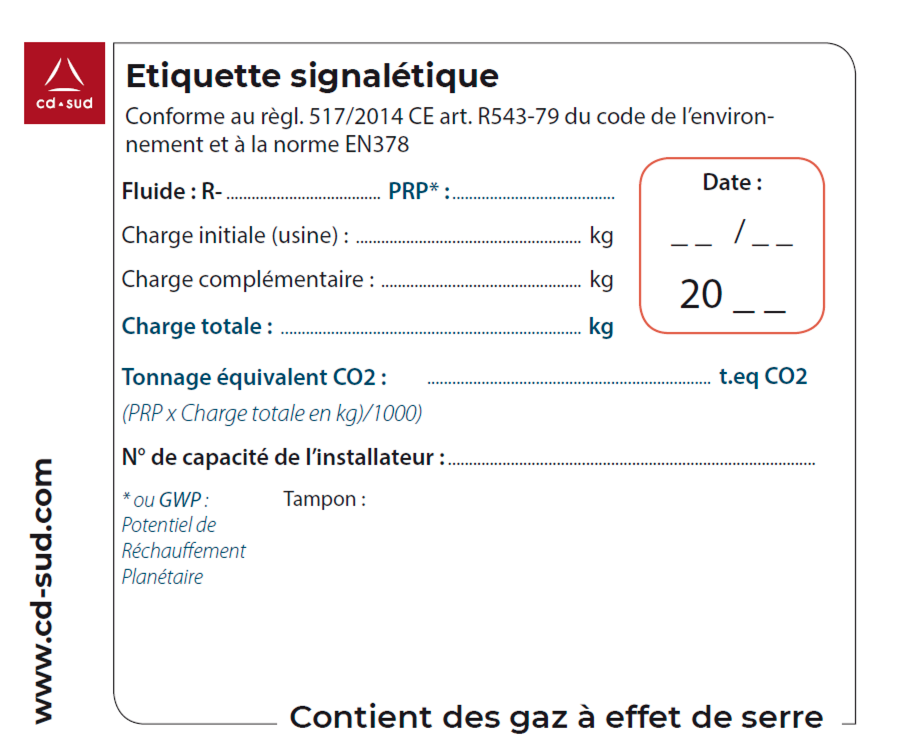 étiquette marquage Fgas CD SUD